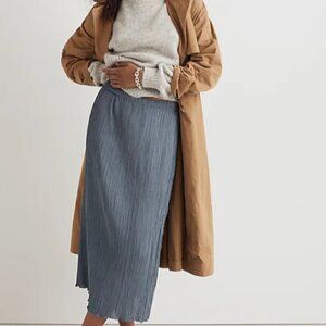 Madewell Plissé Midi Slip Skirt in slate blue
